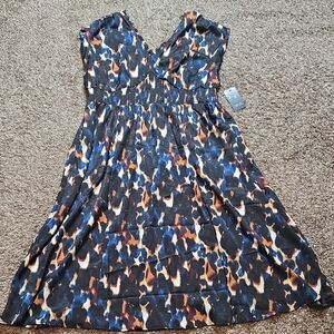 Terra & Sky Black Label 2X 20W - 22W Plus Size V Neck Maxi Dress Abstract Animal